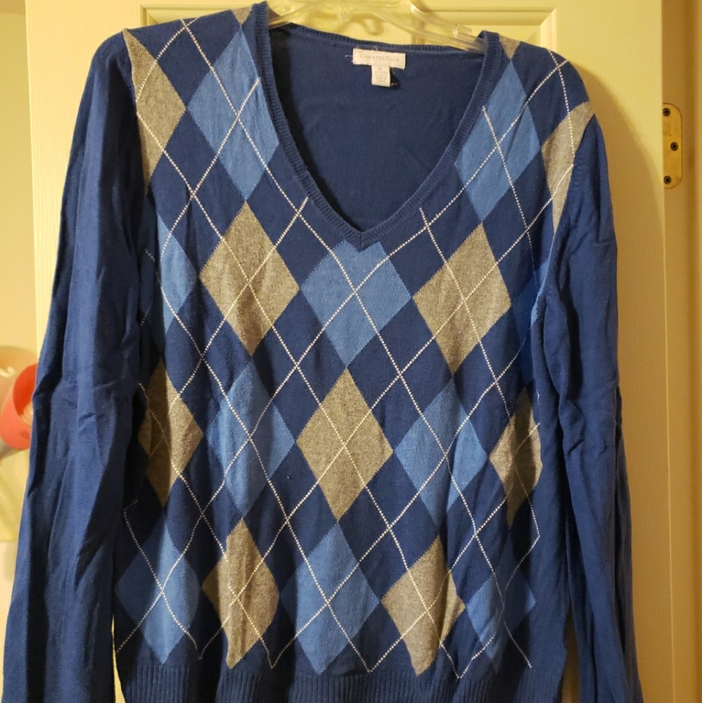 Charter Club Blue Arygle V-Neck Sweater Size XL